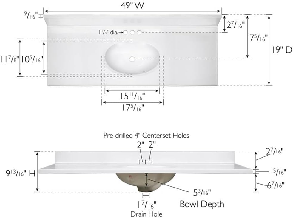49" White Marble Vanity Top