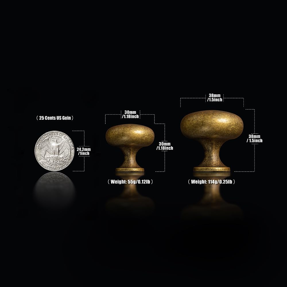 6 Pack Antique Brass Knobs