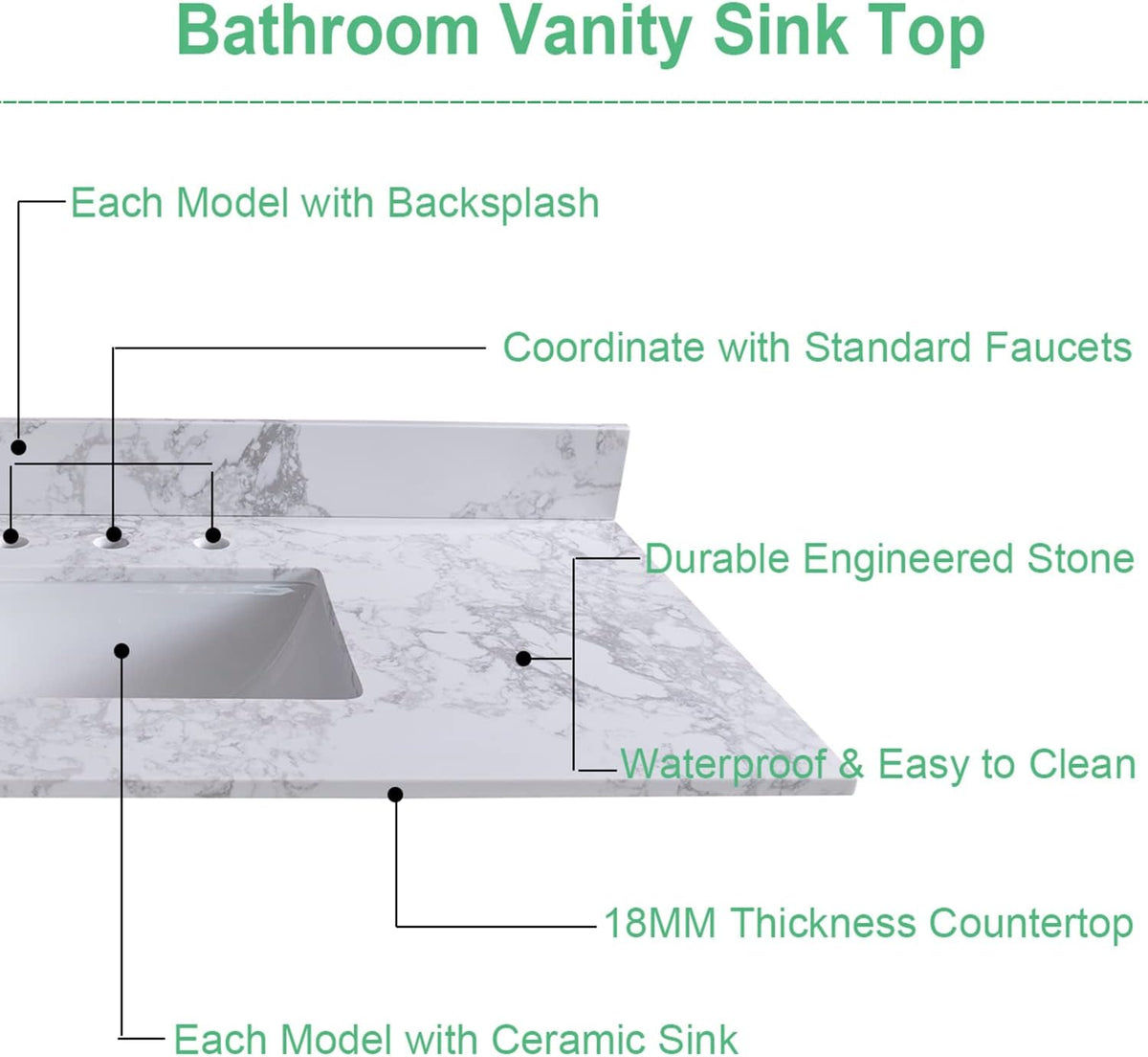 37" Carrara White Vanity Top