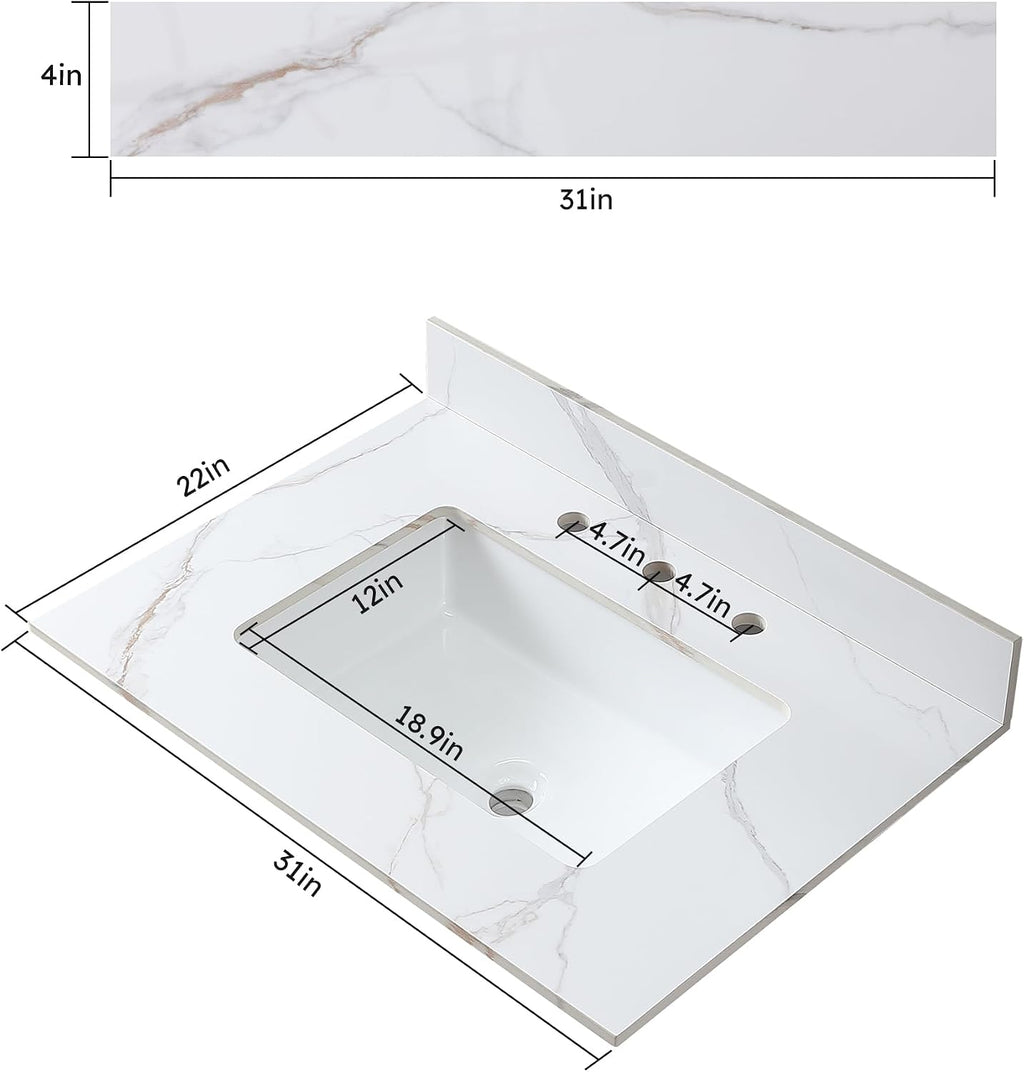 31" Carrara Gold Sintered Vanity Top