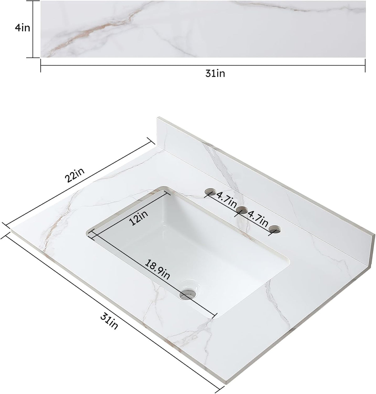 31" Carrara Gold Sintered Vanity Top