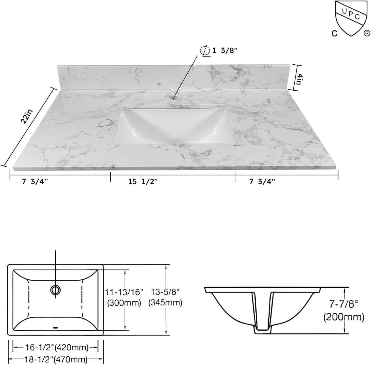 31" White Carrara Vanity Top