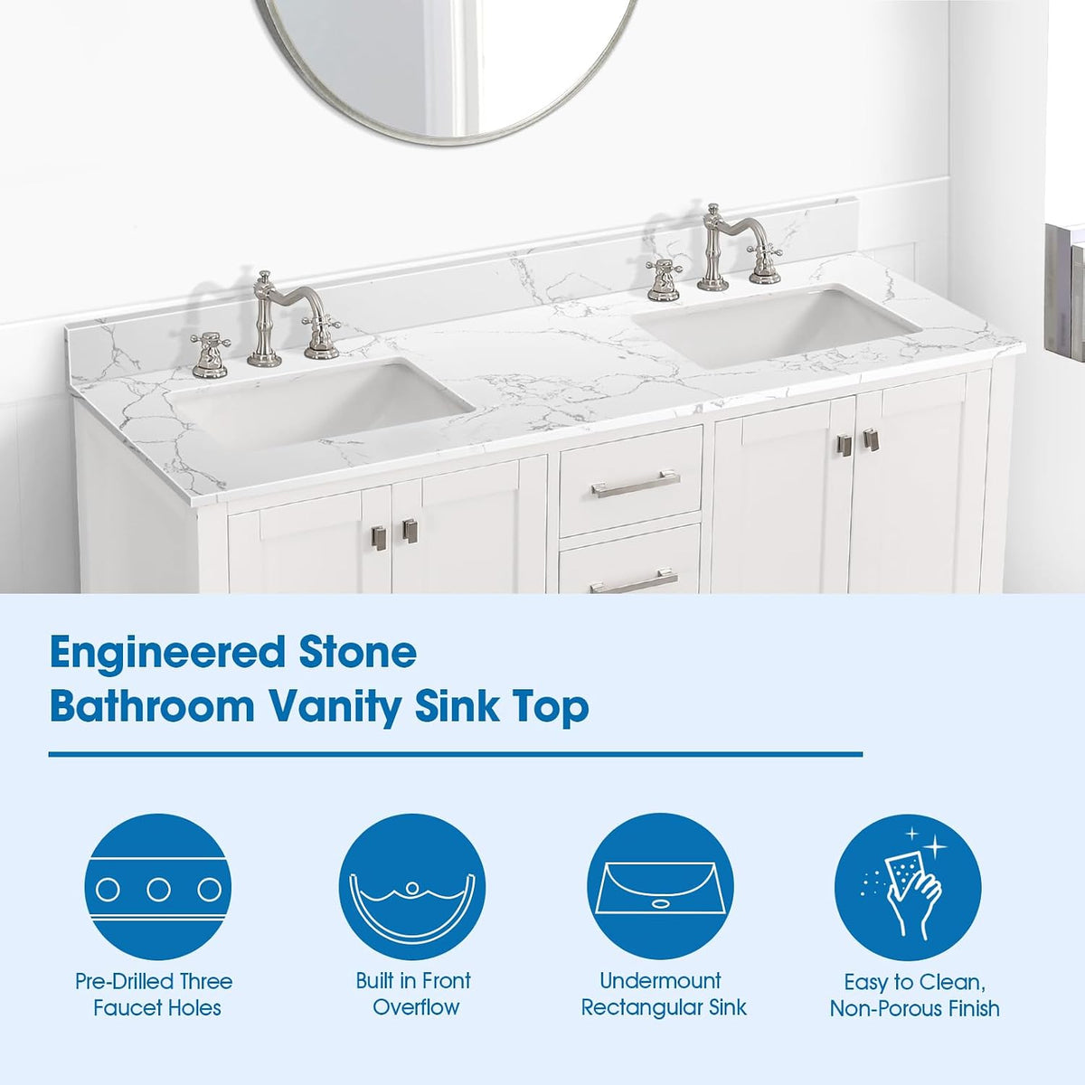 60" Lightning White Double Vanity Top