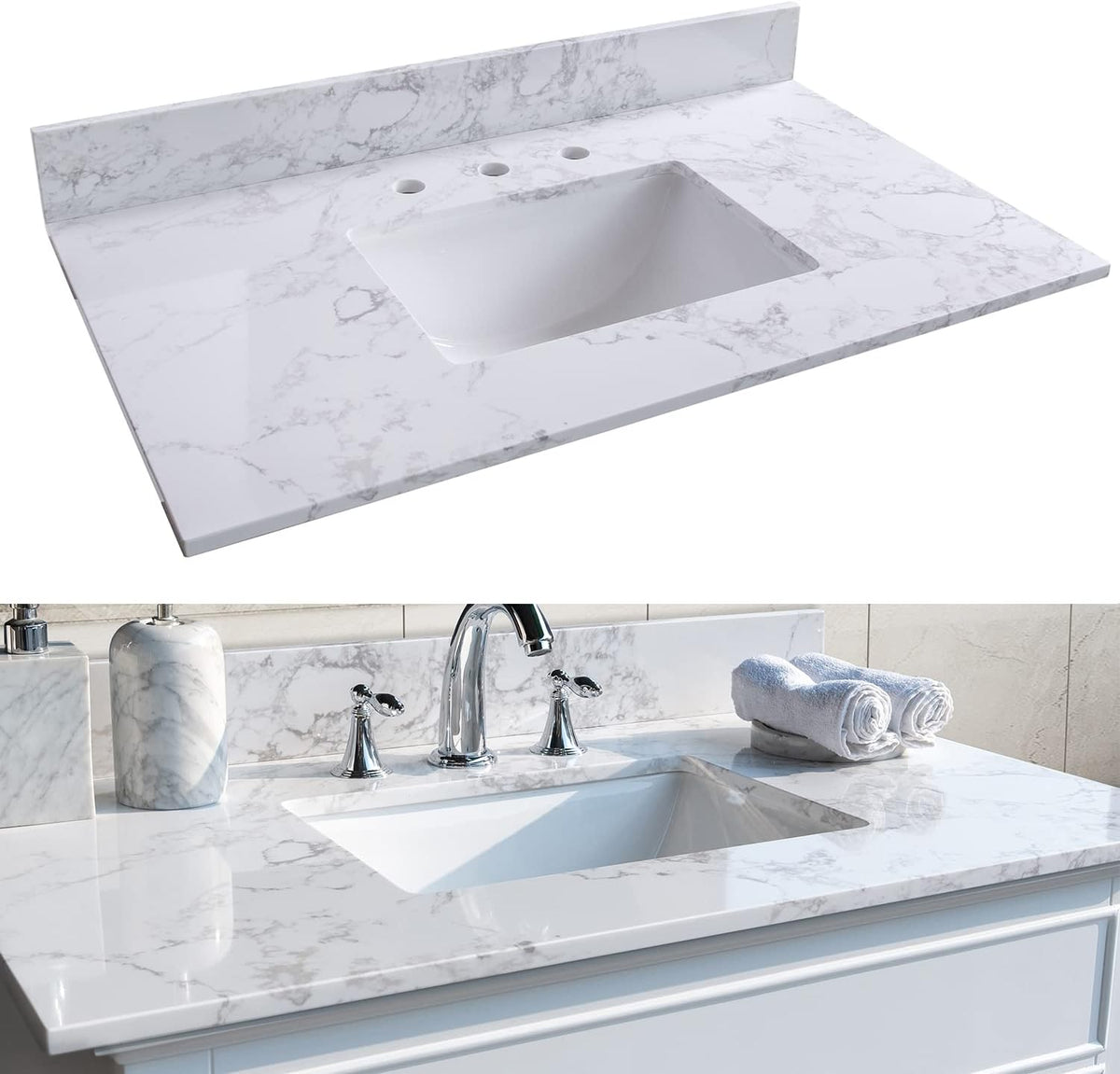 37" Carrara White Vanity Top