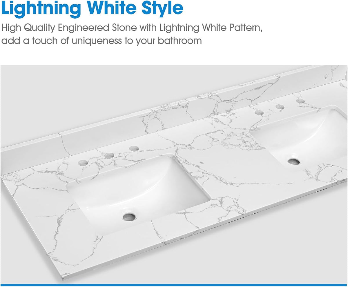 60" Lightning White Double Vanity Top