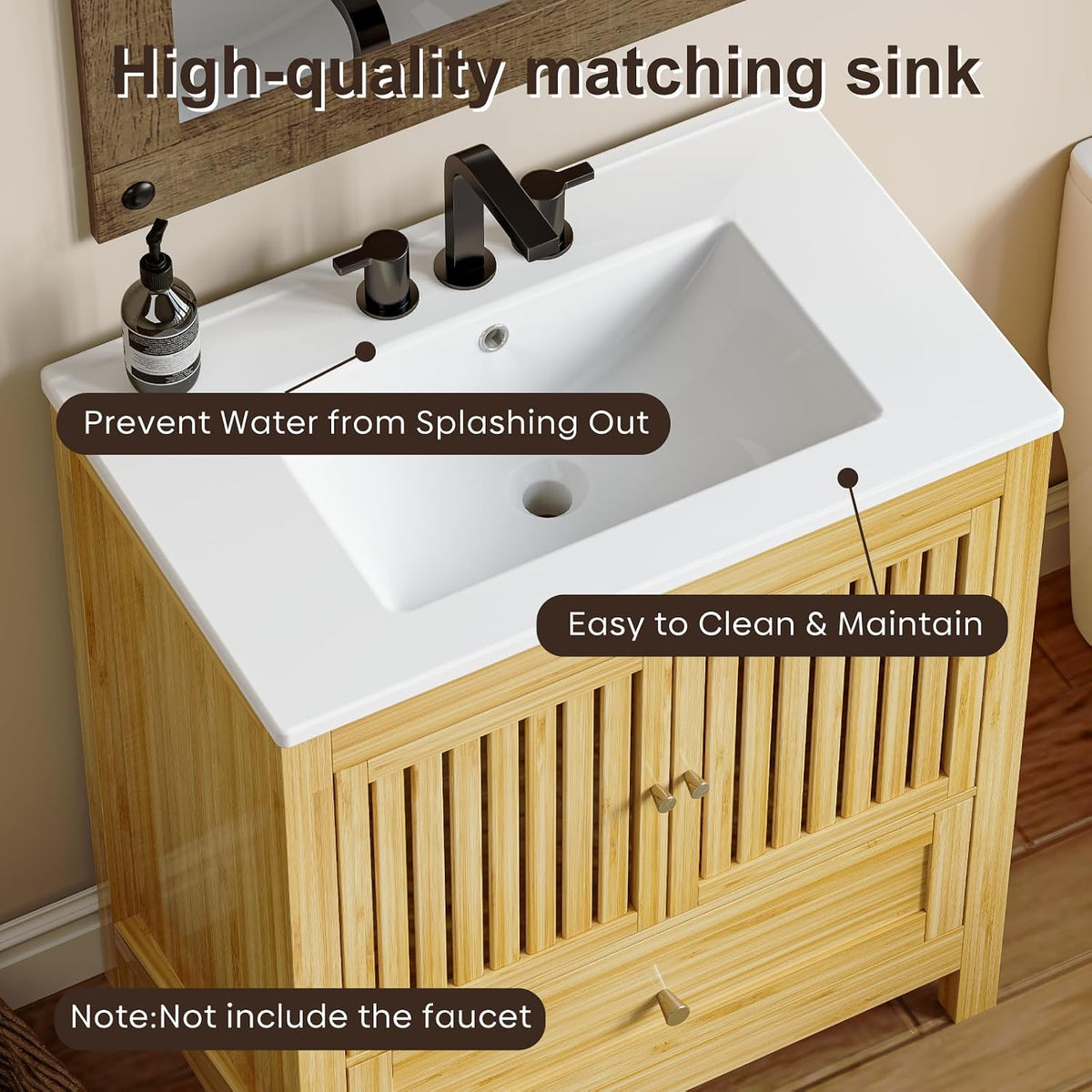 30" Solid Wood Bathroom Vanity with Sink