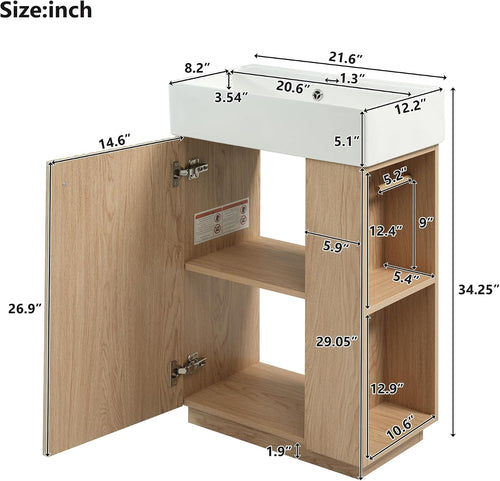 21.6" Natural Wood Fluted Vanity