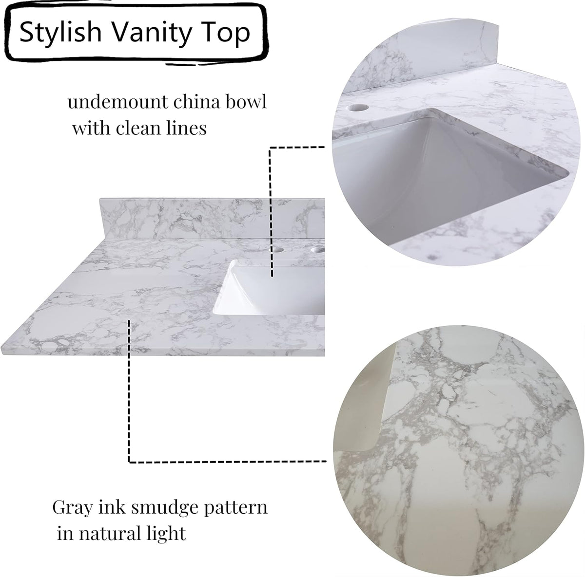 37" Carrara White Vanity Top