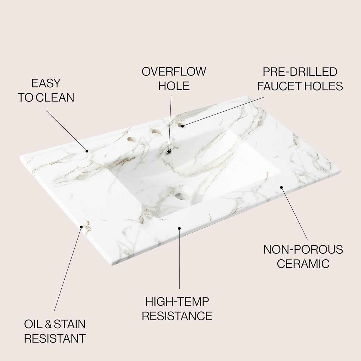 36" White Marble Vanity Top