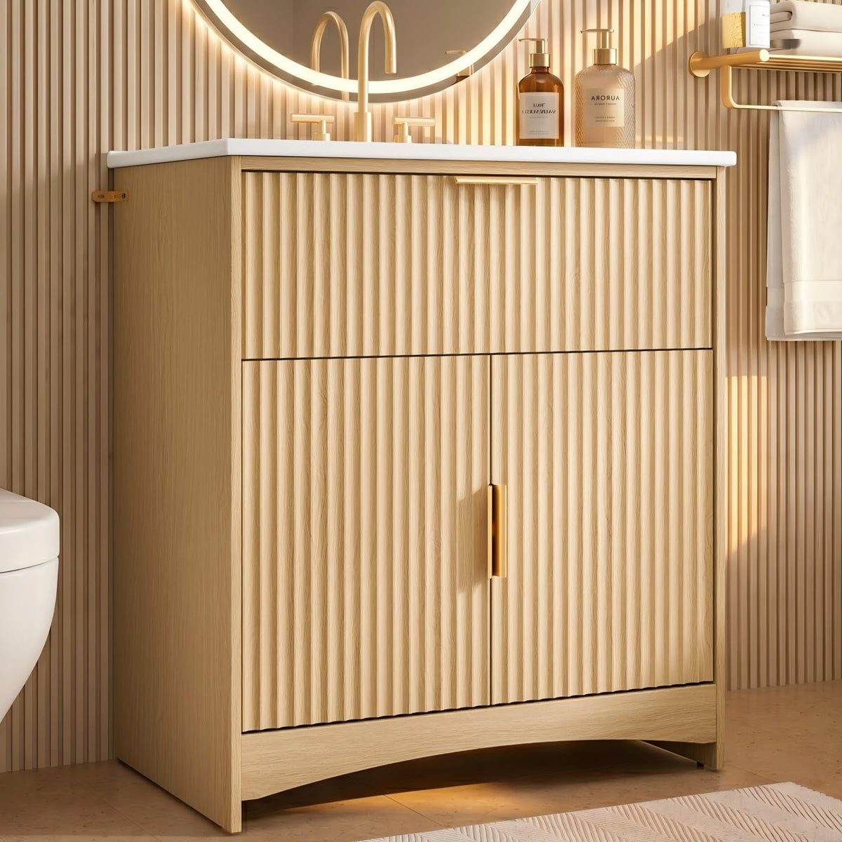 30" Natural Oak Fluted Vanity