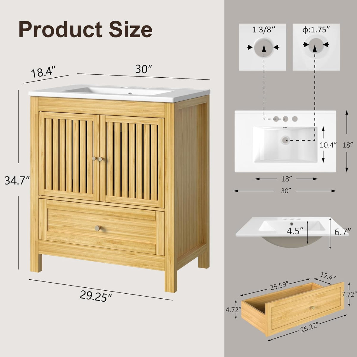 30" Solid Wood Bathroom Vanity with Sink