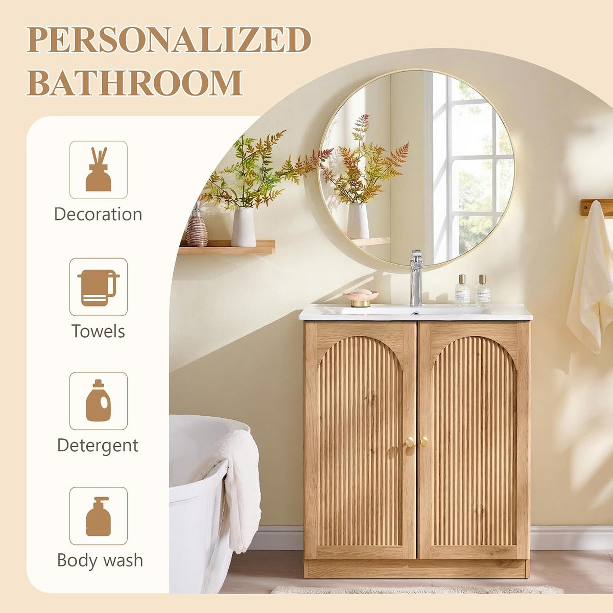 30" Natural Oak Fluted Vanity