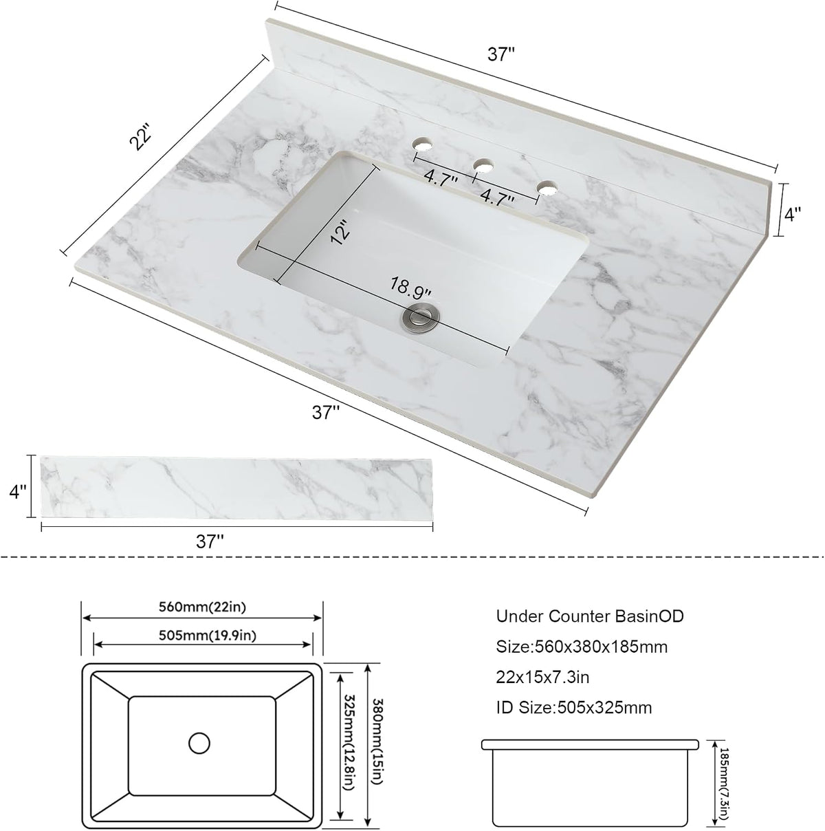 37" Sintered Stone Vanity Top