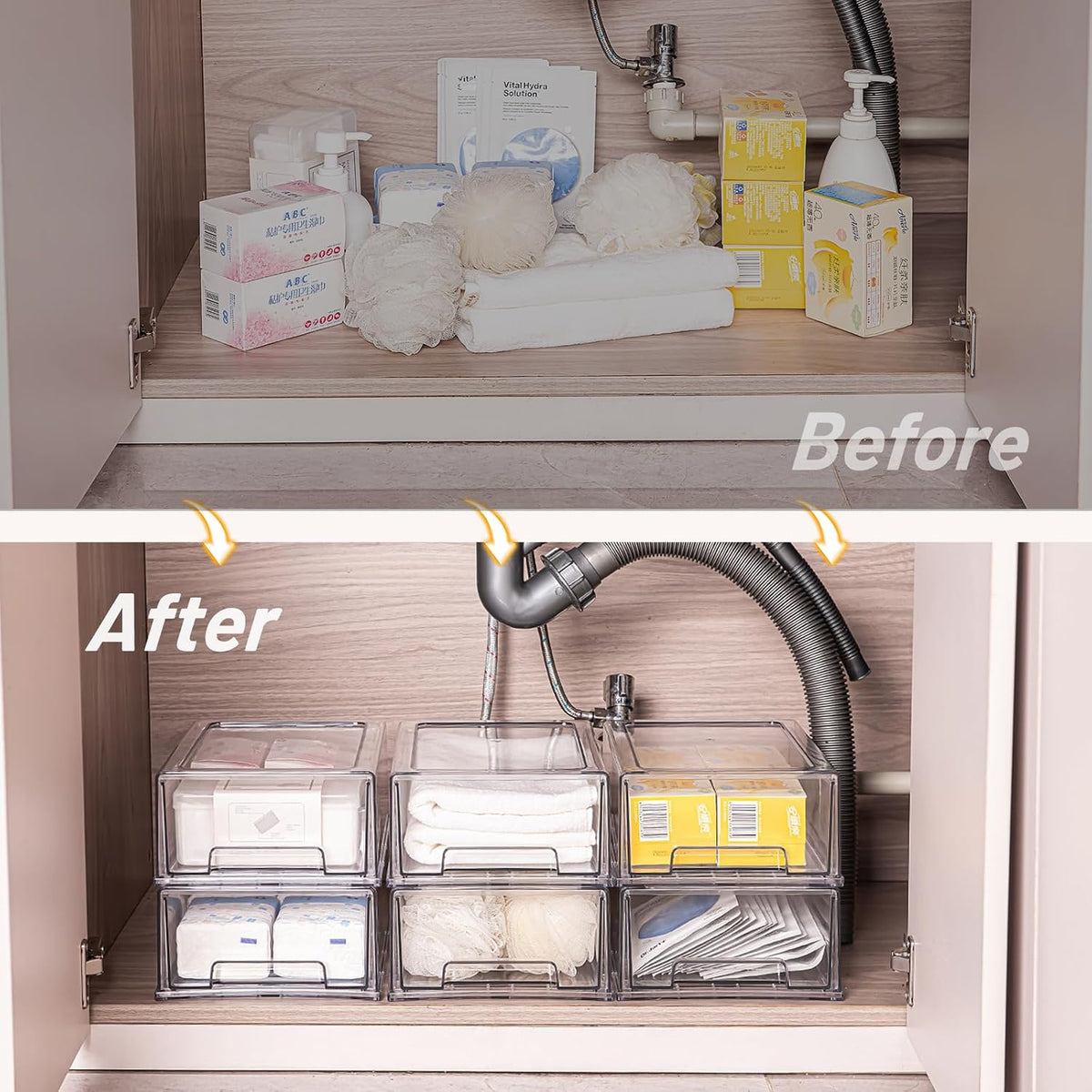 Clear Stackable Storage Drawers 2 Pack XL