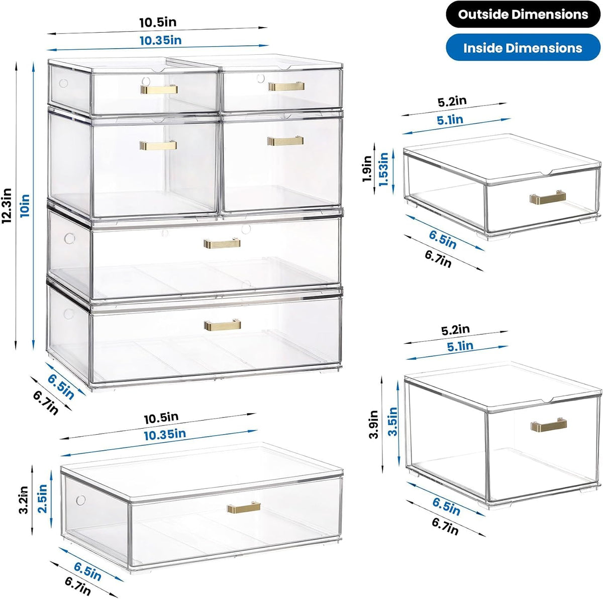 6 Pack Acrylic Stackable Drawers