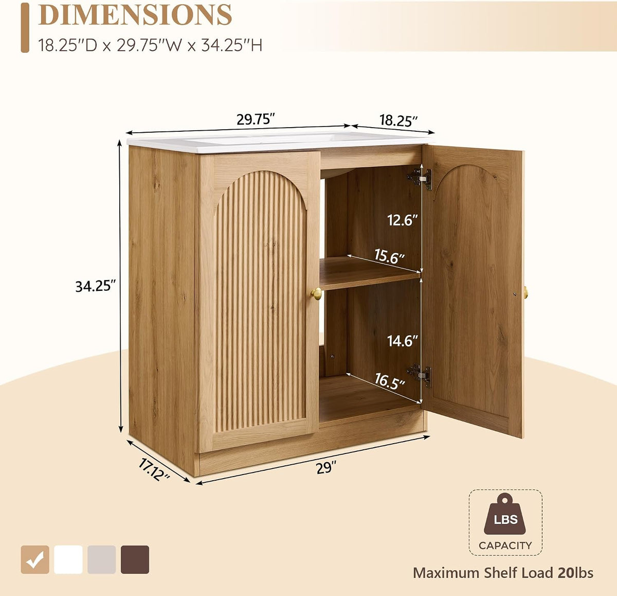 30" Natural Oak Fluted Vanity