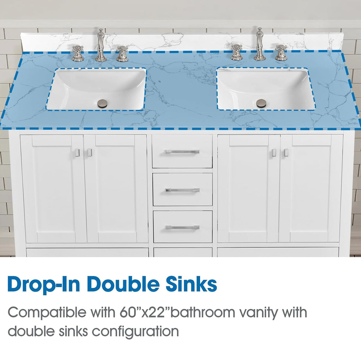 60" Lightning White Double Vanity Top