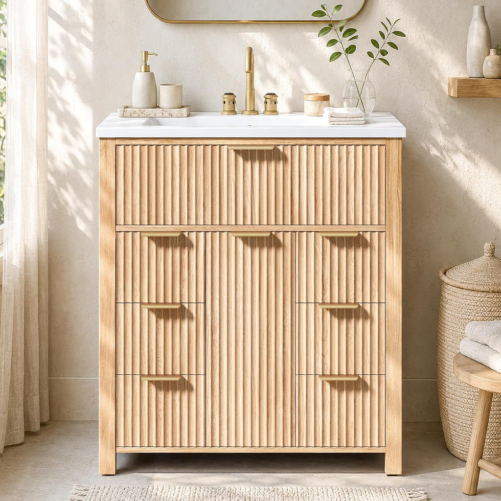30" Natural Oak Fluted Vanity