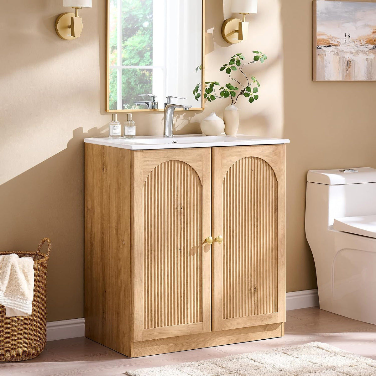 30" Natural Oak Fluted Vanity