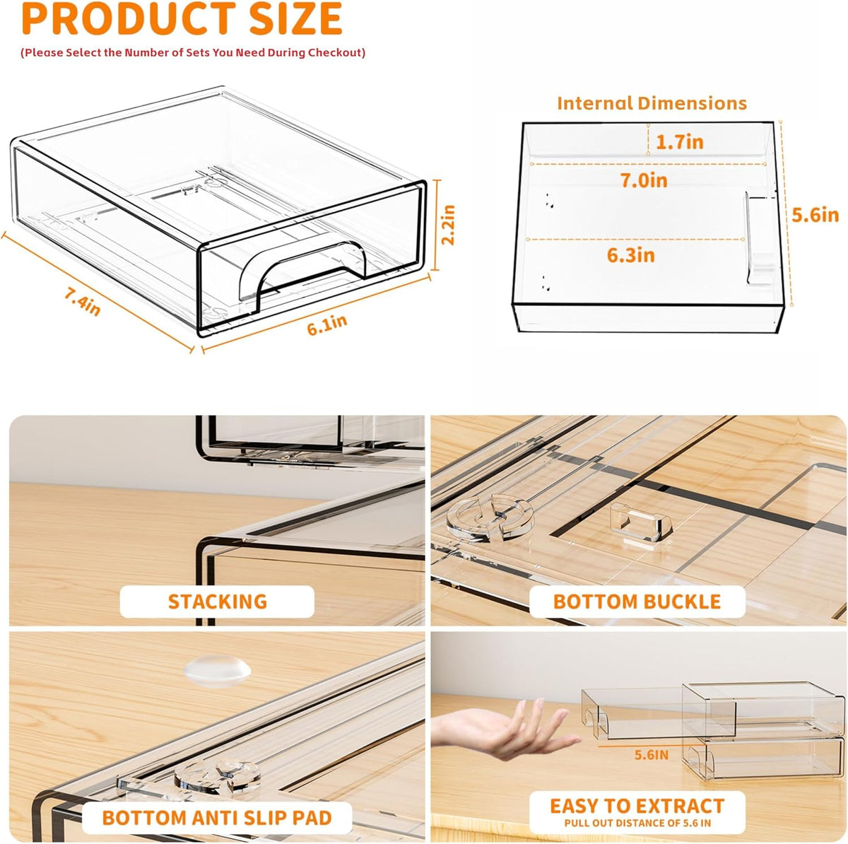 8 Pack Acrylic Stackable Drawers