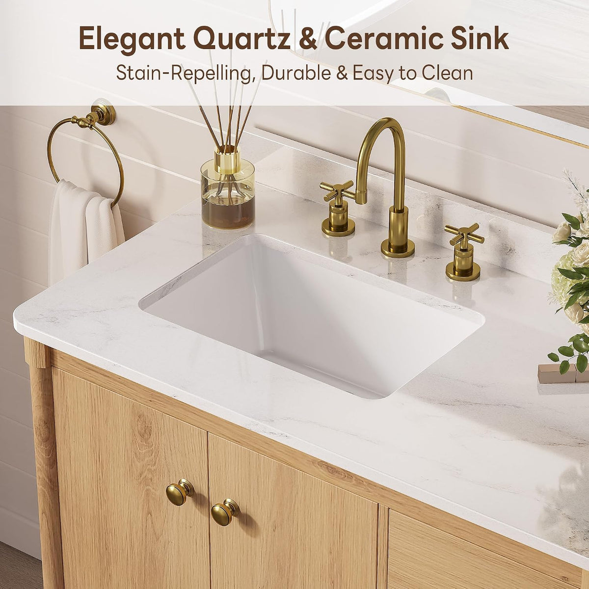 36" Wood Tone Quartz Vanity