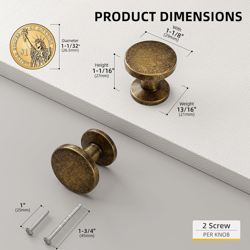 20 Pack Antique Brass Knobs