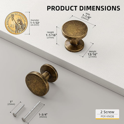 20 Pack Antique Brass Knobs