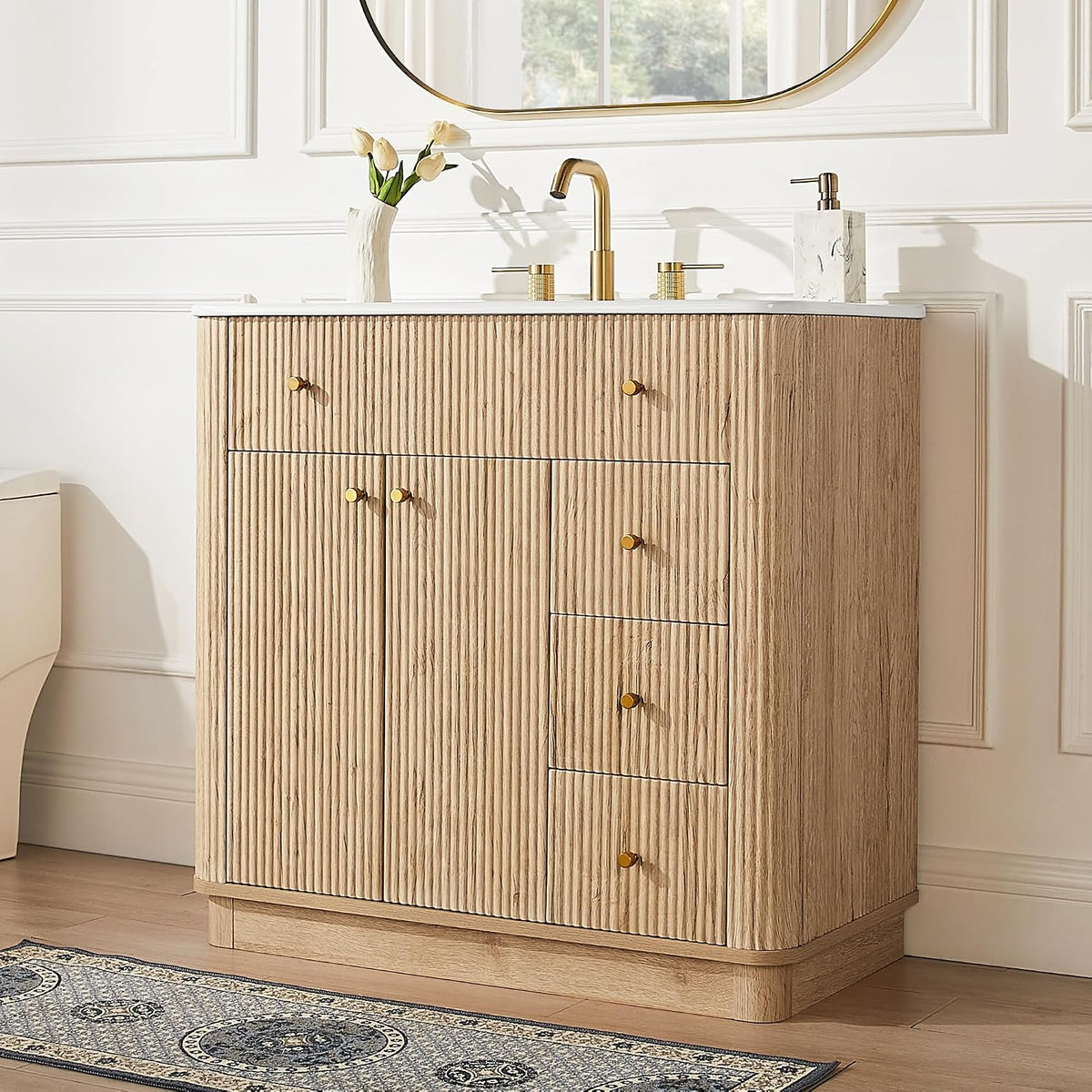 36" Natural Oak Fluted Vanity