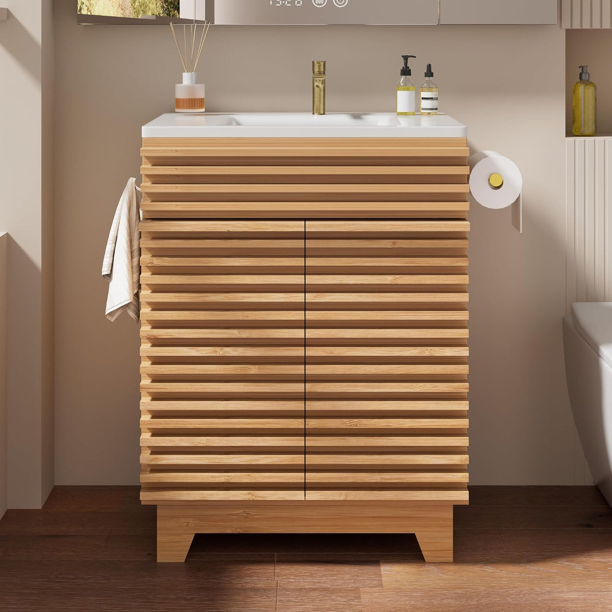 24" Natural Oak Fluted Vanity