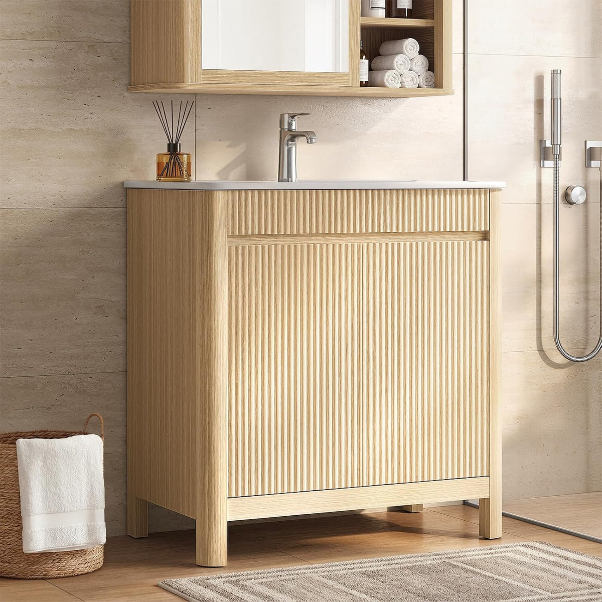 30" Natural Oak Fluted Vanity
