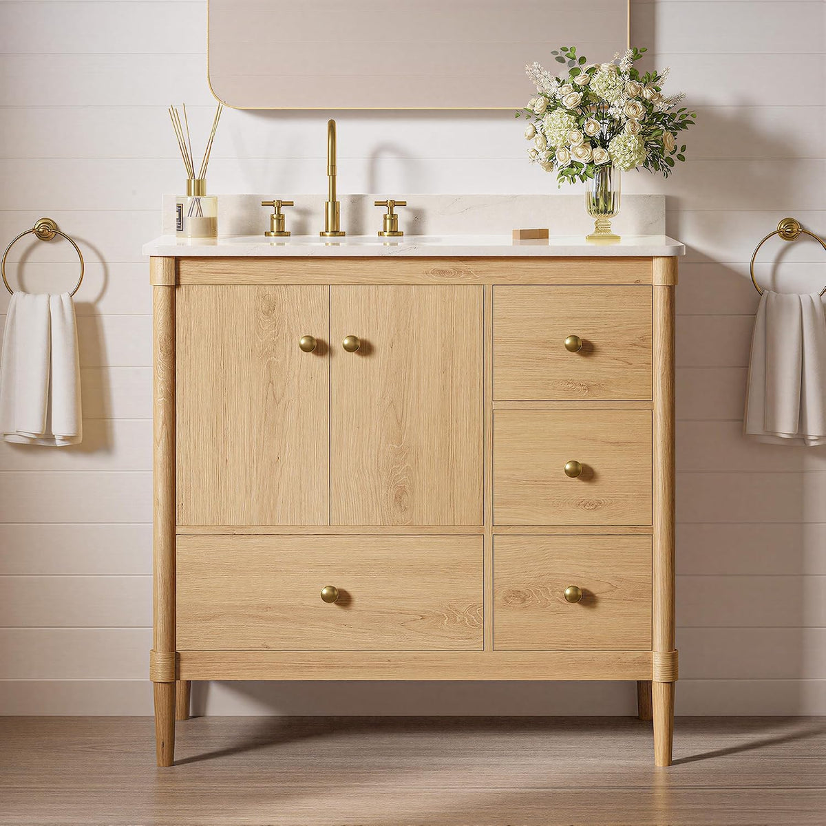 36" Wood Tone Quartz Vanity