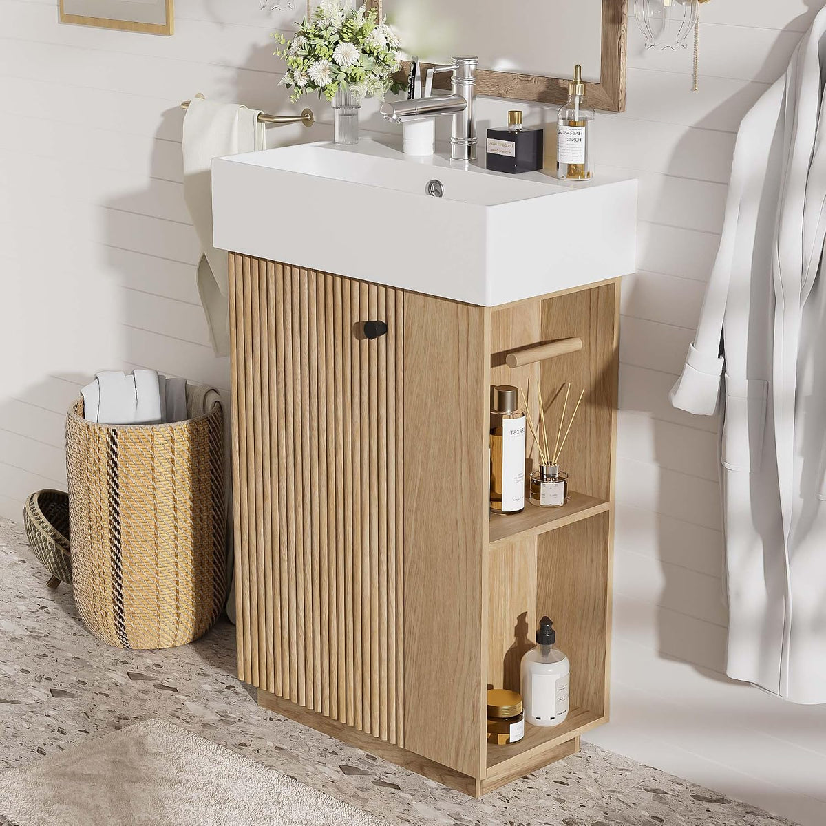 21.6" Natural Wood Fluted Vanity