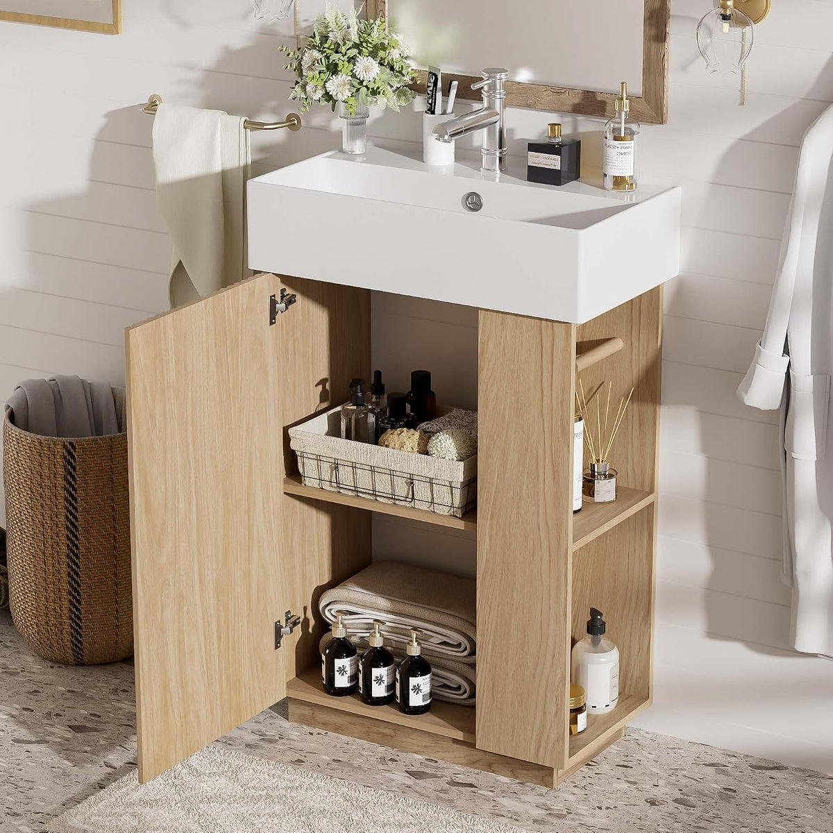 21.6" Natural Wood Fluted Vanity