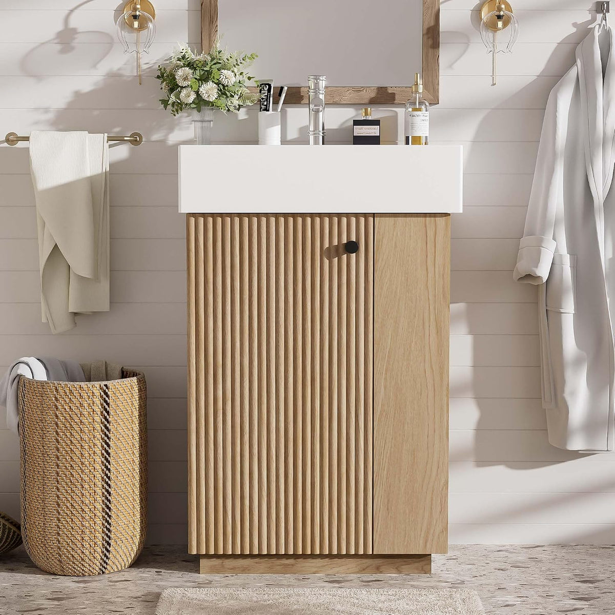 21.6" Natural Wood Fluted Vanity