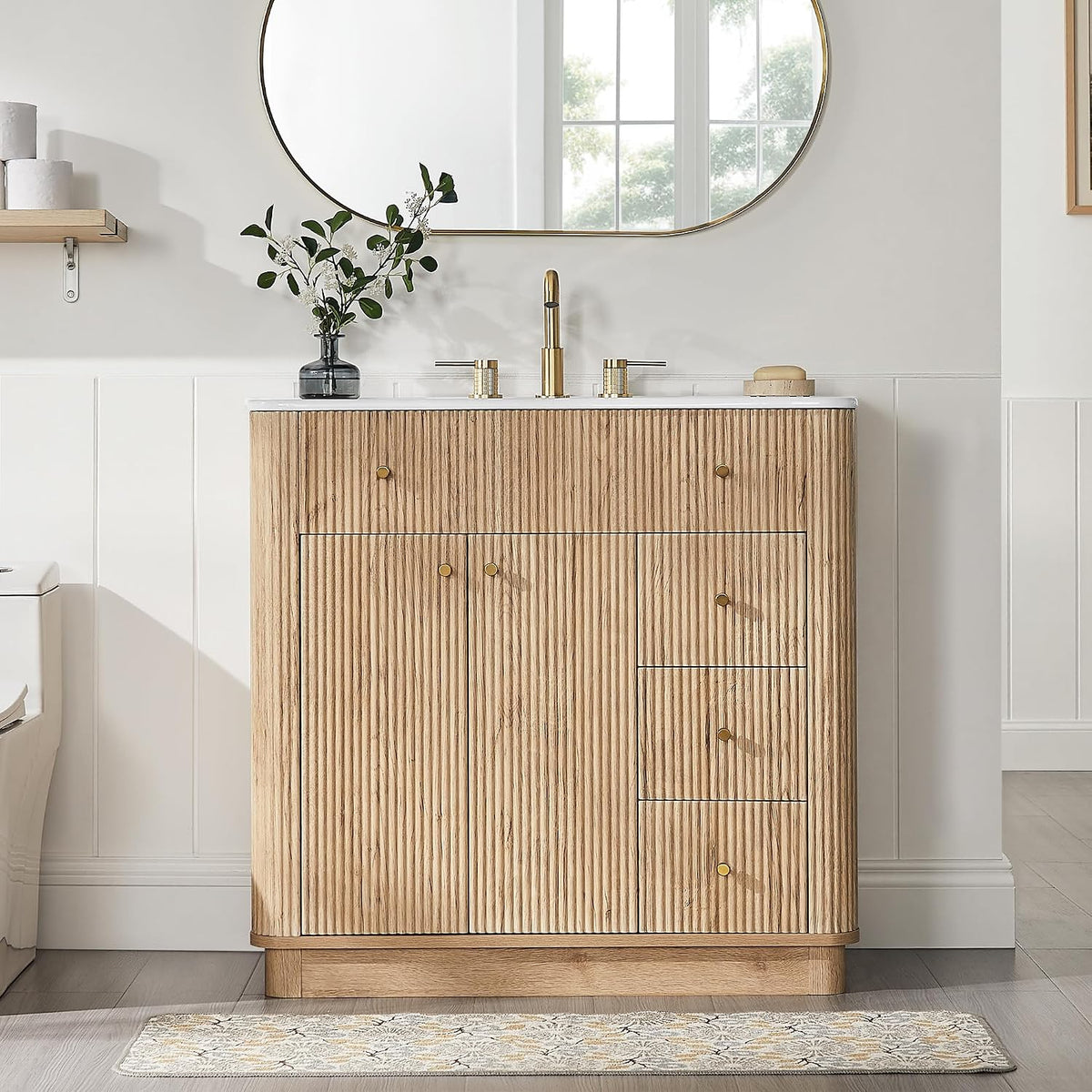 36" Natural Oak Fluted Vanity