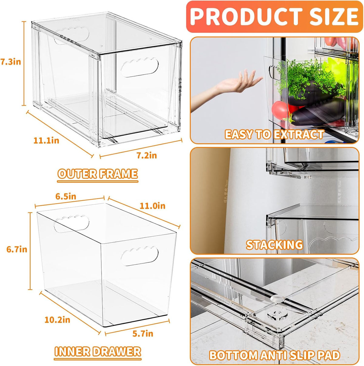 4 Pack Clear Stackable Drawers