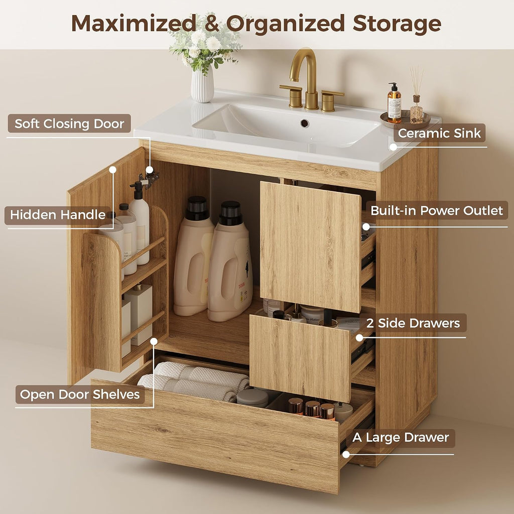 30" Natural Oak Bathroom Vanity