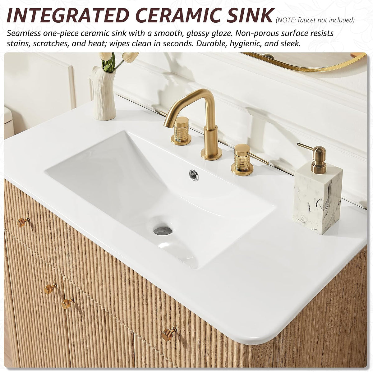 36" Natural Oak Fluted Vanity