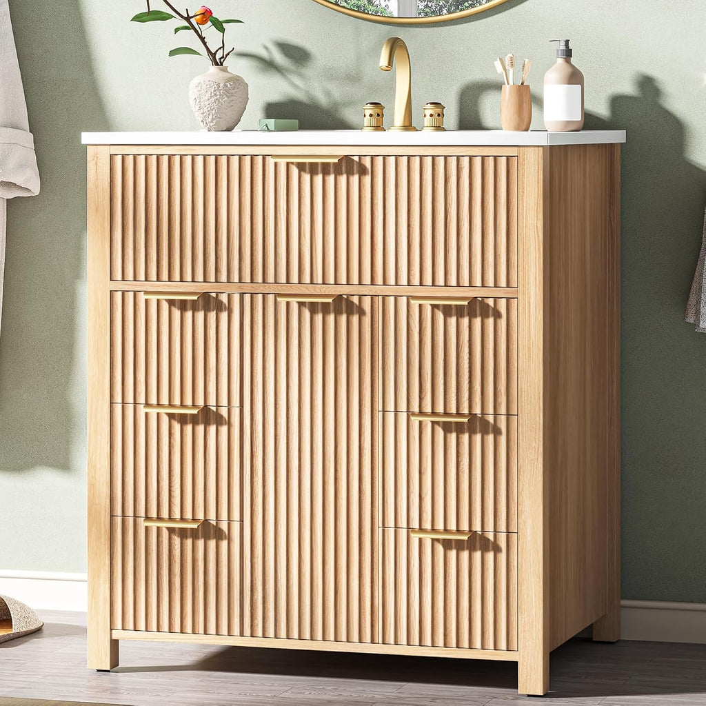 30" Natural Oak Fluted Vanity