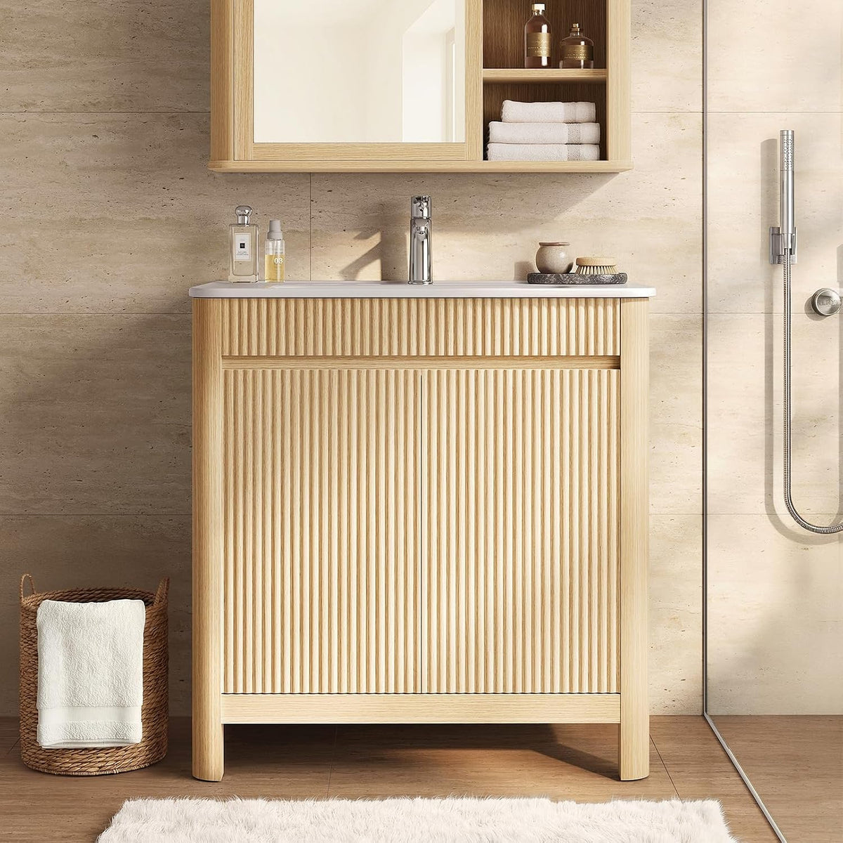 30" Natural Oak Fluted Vanity