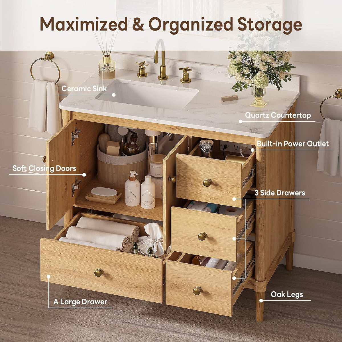 36" Wood Tone Quartz Vanity