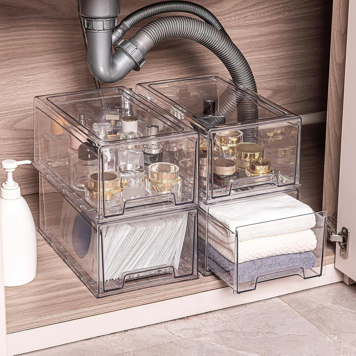 Clear Stackable Storage Drawers 2 Pack XL